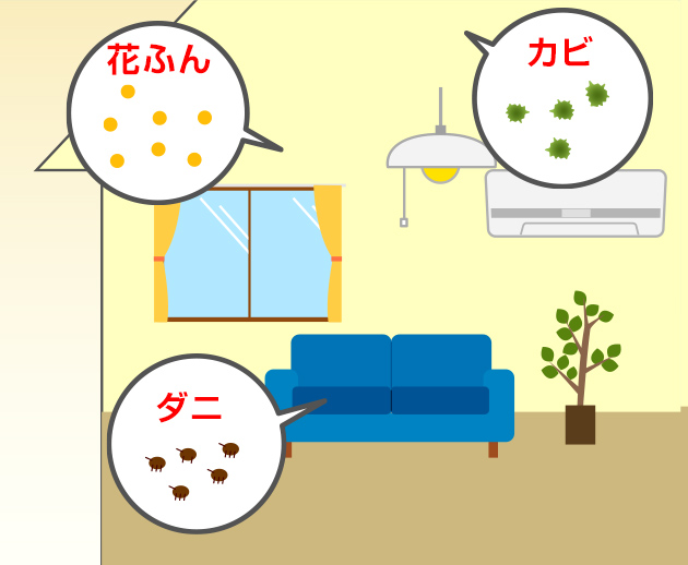 ダニやカビ、花ふんなどのアレルゲンは、アレルギーの原因になることが多い